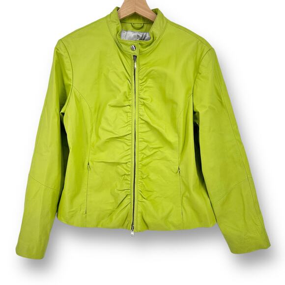 Wilsons Leather Maxima Lime Green Ruched Moto Jacket Womens Size XL 90s Y2K - Picture 1 of 10